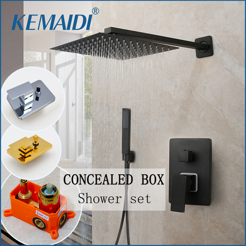 KEMAID noir 8 12 16 pouces douche pluie salle de bains robinet de douche baignoire pluie carré lumière LED pomme de douche robinet ensemble ► Photo 1/6