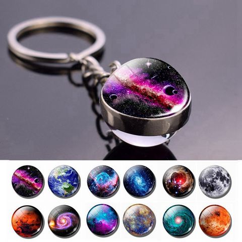 Porte-clés, galaxie, système solaire tendance, boule de verre, photo, lune, terre, Mars, bijoux Double face, univers ► Photo 1/6