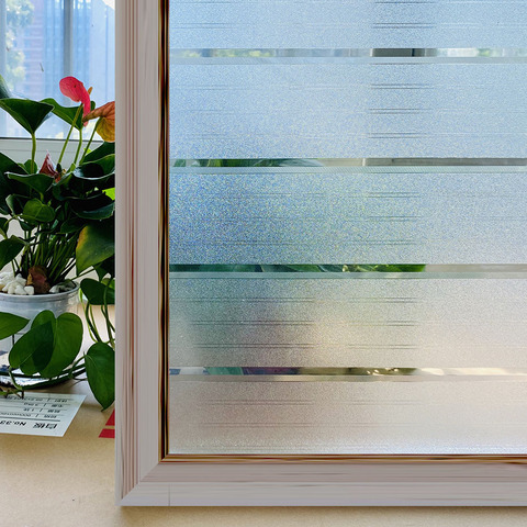 Film de Protection UV pour fenêtre, statique, en verre Opaque givré, sans colle, décoration à rayures blanches pour bureau ► Photo 1/6