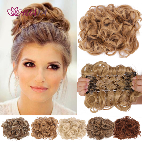 HUAYA Chignon bouclé en désordre Chignon Chignon Chignon pince à cheveux Extensions de pièces de cheveux avec épingles à cheveux bandeau élastique synthétique cheveux Chignon noir blond ► Photo 1/6