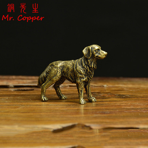 Statue Antique en Bronze, chien porte-bonheur, en cuivre pur, ornements d'animaux de bureau, fait à la main, accessoires de décoration pour la maison ► Photo 1/6