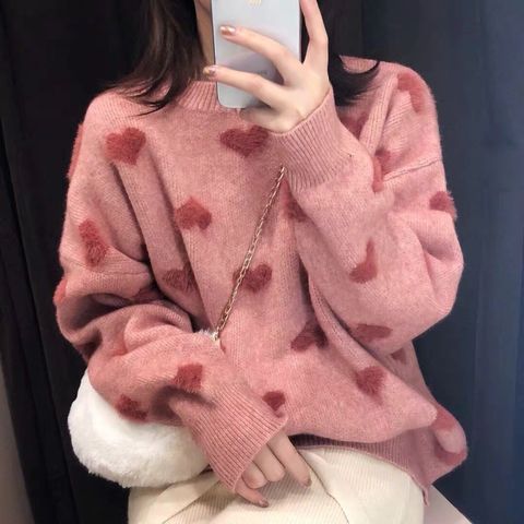 Pull doux à manches longues pour femme, tricot en forme de cœur, vêtement d'hiver, Harajuku, Kawaii, vente en gros ► Photo 1/6