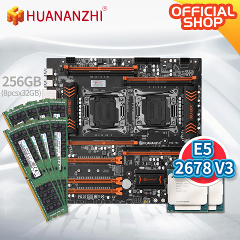 HUANANZHI – carte mère X99 F8D, Intel Dual avec Intel XEON E5 2678 V3 * 2 avec 8*32 go de mémoire DDR4 RECC, kit de mémoire combo NVME USB 3.0 ► Photo 1/1