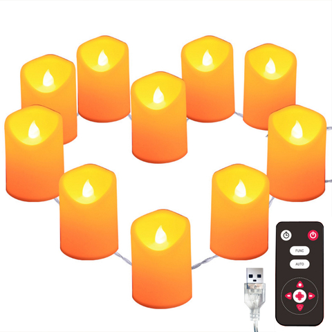 LED bougie chaîne lumière sans flamme blanc chaud lumineux bougies chauffe-plat USB/batterie alimenté avec 8key télécommande veilleuses ► Photo 1/6