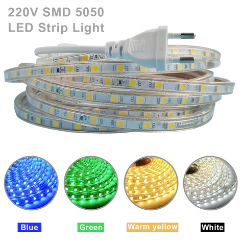 Imperméable à l'eau SMD 5050 ca 220 V LED bande extérieure Flexible lumière bande 220 V lampe à LED 5050 noël vacances fête LED lumière de chaîne ► Photo 1/6