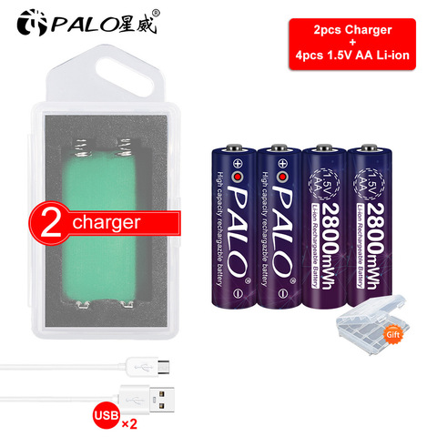 PALO – batterie lithium-ion rechargeable, 1.5v, 2800mWh, aa, polymère, avec 2 emplacements, courant stable, AA 1.5V ► Photo 1/6