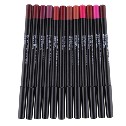 12 pièces/ensemble professionnel mat lèvre Liner crayon ensemble imperméable à l'eau longue durée lisse naturel Lipliner stylo maquillage cosmétique outils Kit ► Photo 1/6