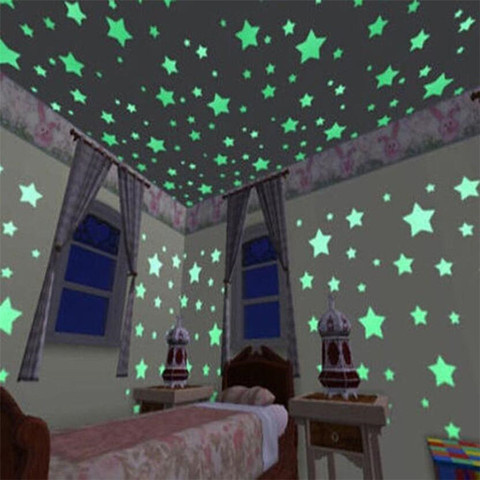 100 pièces autocollants muraux lumineux brillent dans les étoiles sombres autocollants autocollants pour enfants bébé chambres coloré autocollants fluorescents décor à la maison ► Photo 1/6