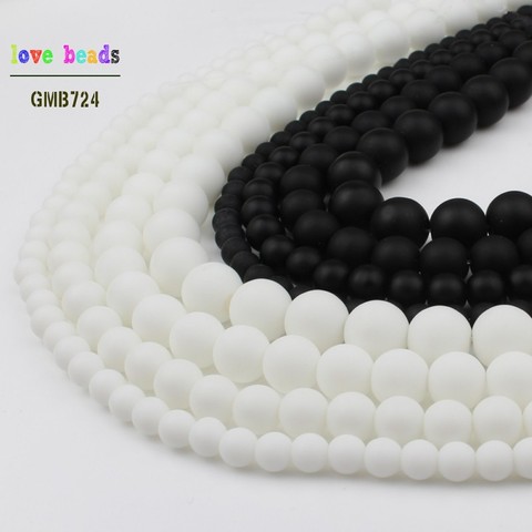 Perles rondes en pierre naturelle, 4/6/8/10/12mm, blanc, noir, poli, agate mate, pour fabrication de bijoux, Bracelets pour femmes, 15 pouces ► Photo 1/6