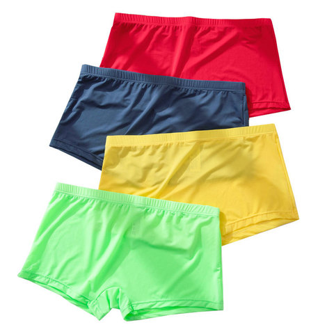 Sous-vêtements en soie glacée pour hommes, Boxer Sexy, Ultra mince, Transparent, taille basse, séchage rapide, couleur unie, respirant à Angle plat ► Photo 1/6