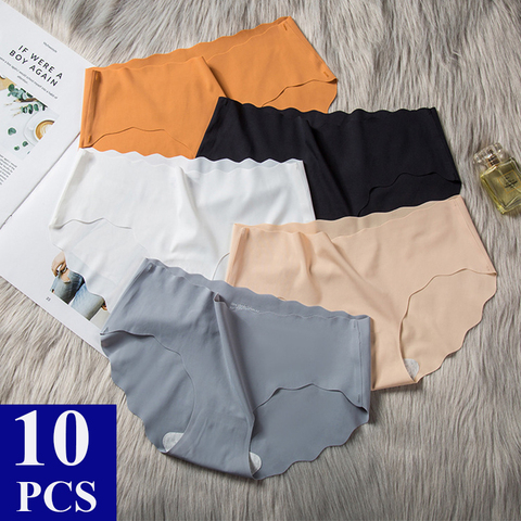 Ensemble de culottes sans couture pour femmes, 10 pièces/lot, sous-vêtements féminins confortables, intimes, culotte taille basse en soie glacée, Lingerie Sexy ► Photo 1/6