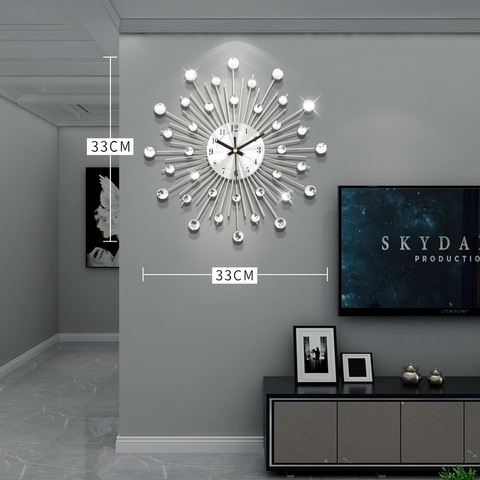 Horloge murale en métal et cristal argenté, vintage, décoration pour la maison, design moderne, WJ815 ► Photo 1/4