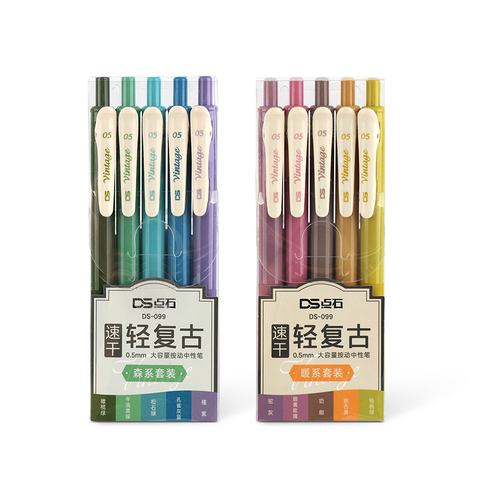 Stylos à Gel colorés rétractables, 5 paquets, encre à séchage rapide, 0.5mm, style Vintage, pour planificateur, dessin, papeterie scolaire et de bureau ► Photo 1/6