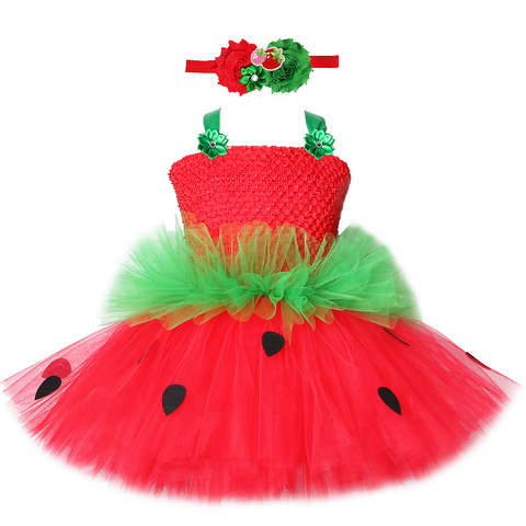 Robe Tutu de princesse pour filles | Rouge vert fraise, tenue Tutu avec bandeau fleuri, Costume d'enfants mignons pour fête d'anniversaire ► Photo 1/6