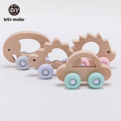 Faisons en bois bébé jouets 0 12 mois 1PC jouets pour bébés hêtre voiture hérisson éléphant éducatif nourrissons développement nouveau-né ► Photo 1/6