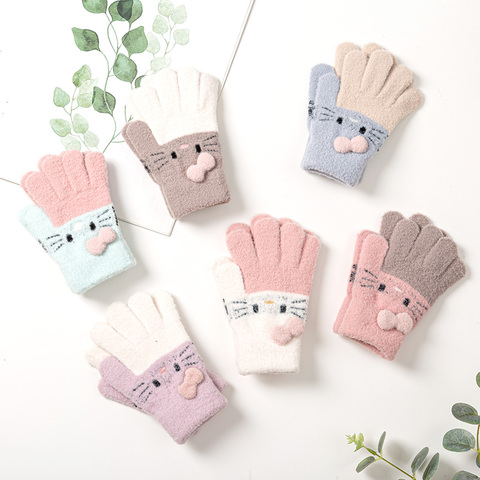 Gants d'hiver tricoté pour enfants de 3 à 10 ans, en laine de lapin chaud et doux, mitaines pour enfants, garçons et filles ► Photo 1/6