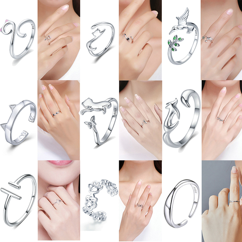 WOSTU 100% réel 925 argent Sterling mignon chat doigt réglable anneaux pour les femmes bande anneaux fête bijoux cadeau DXR341 ► Photo 1/6