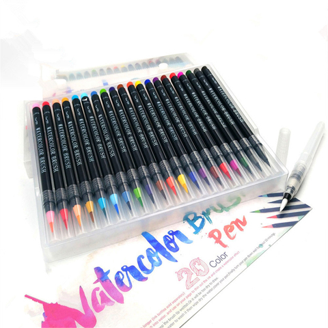 Stylos de peinture à l'aquarelle, 20 couleurs, marqueurs d'art, avec brosse douce, ensemble de livres de coloriage, Manga, calligraphie comique ► Photo 1/6