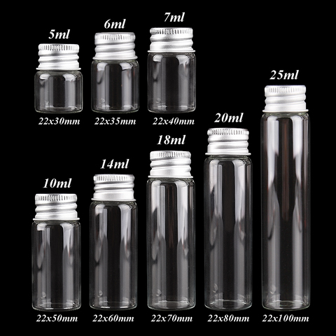 Bouteilles en verre avec couvercles en Aluminium, petits bocaux en verre de 8 tailles, pick-up U 10 pièces, 5ml/6ml/7ml/10ml/14ml/18ml/20ml/25ml ► Photo 1/6