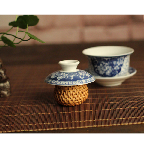 Support porte-couvercle en rotin Kung Fu | Théière en rotin fait main, Gaiwan support de porte-couvercle cérémonie du thé ► Photo 1/6