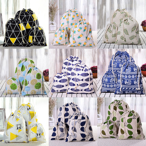 Feuilles ananas poisson cordon coton lin sac de rangement noël cadeau bonbons organisateur maquillage cosmétique pièces clés sacs 49321 ► Photo 1/6