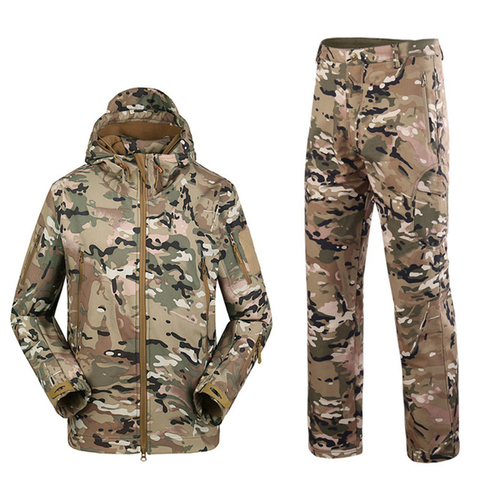 TAD – combinaison de Camouflage à capuche + pantalon, vêtements de l'armée tactique pour hommes, chasse randonnée pêche Explore, peau de requin, militaire imperméable ► Photo 1/6