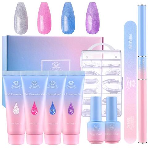 Makartt gelée paillettes Poly ongles Gel Kit-translucide paillettes constructeur ongles Extension Gel ongles ensemble d'amélioration pour débutant ► Photo 1/6