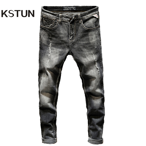 Pantalons hommes jean pour hommes coupe ajustée gris en détresse moto jean Streetwear Hip Hop déchiré pantalon vêtements pour hommes 2022 nouveau ► Photo 1/5