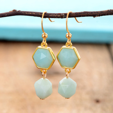 Boucles d'oreilles en Amazonite à facettes pour femmes, pendantes, classiques, élégantes, bijoux, cadeaux, livraison directe ► Photo 1/4