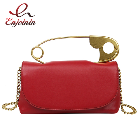 Sac à main en cuir Pu rétro pour femmes, Design épingle en métal, sacs à main tendance, sac à bandoulière à chaîne, pochette fourre-tout ► Photo 1/5