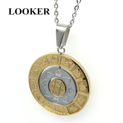 Pendentifs tableau de Constellation LOOKER pour hommes, colliers ronds en acier inoxydable, couleur or, Vintage ► Photo 1/6