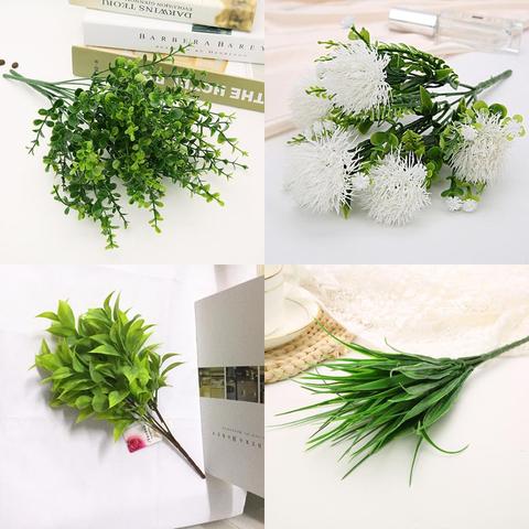 Plantes artificielles Eucalyptus à 7 fourches, plantes vertes fleurs plastique décoration de mariage maison décors de Table ► Photo 1/6