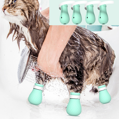 Fournitures de toilettage en Silicone pour chats, chaussures anti-rayures pour chats, bottes réglables pour animaux de compagnie, lavage de bain, patte de chat, protection ► Photo 1/6