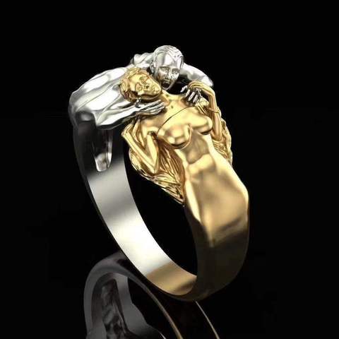 Bague de mariage en forme de crâne pour homme et femme, anneau lisse, couleur or argent, cuivre, ange et diable, bijoux Hip Hop ► Photo 1/1