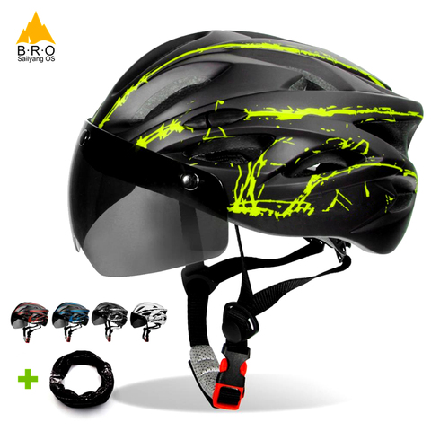 Casque de vélo avec lunettes noires Cool, à motif ultraléger, pour l'équitation, vtt, vélo sur route, en montagne, intégré moulé, cyclisme, casque de vélo ► Photo 1/6