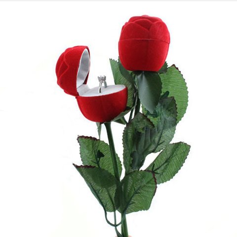 1 Pc romantique Rose fleur avec tige anneau boîte velours créatif cadeau boîte bijoux emballage vitrine mariage fiançailles Valentine ► Photo 1/6