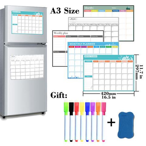 A3 taille magnétique mensuel hebdomadaire planificateur calendrier Table effaçable à sec calendrier tableau blanc calendrier réfrigérateur autocollant tableau d'affichage ► Photo 1/6