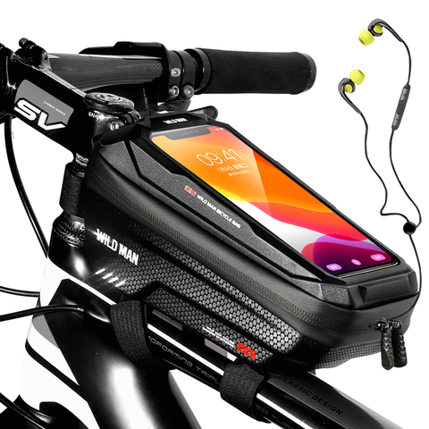 WILD MAN nouveau sac de vélo cadre avant Tube supérieur sac de cyclisme étanche 6.6in coque de téléphone écran tactile sac vtt Pack accessoires de vélo ► Photo 1/6