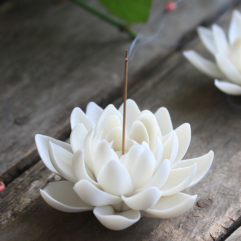 Céramique blanc Lotus brûleur d'encens décor à la maison porte-bâton d'encens à la main bouddhiste aromathérapie encensoir utilisation dans le salon de thé de bureau ► Photo 1/6