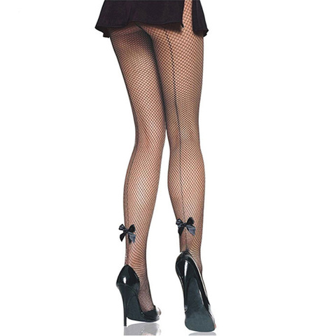 Sexy femmes résille collants couture arrière collants grande taille femmes bas dentelle pure Nylon résille bas Collant Femme noeud ► Photo 1/6