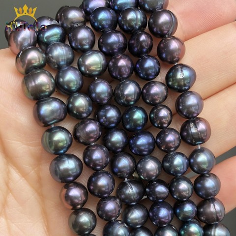 Perles noires naturelles, 7-8mm, rondes, rondes, amples, pour la fabrication de bijoux, accessoires Bracelet à bricoler soi-même, 15 pouces ► Photo 1/6