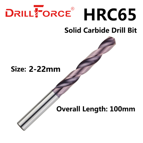 Drillforce 1PC 2mm-22mmx100mm OAL HRC65 ensemble de forets en carbure monobloc, foret hélicoïdal à cannelure en spirale pour outil inoxydable en alliage dur ► Photo 1/6