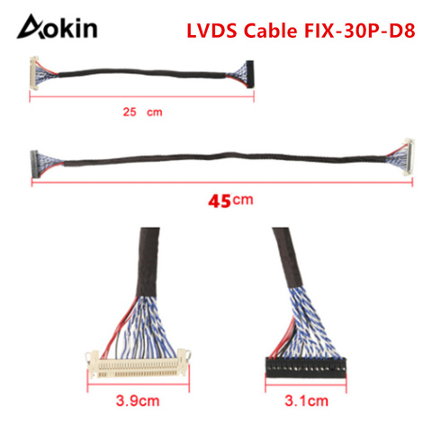 Câble LVDS avec crochets 25cm 45cm FIX-30P-D8 FIX 30 broches D8 Double 2ch 8bit pas de 1.0mm pour contrôleur de panneau d'affichage LCD 17-21 pouces ► Photo 1/6