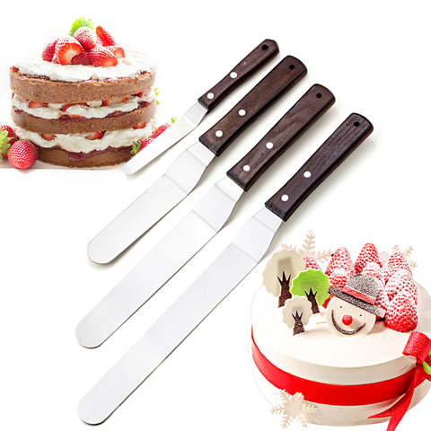 4 6 8 10 pouces spatule gâteau décoration outils en acier inoxydable avec manche en bois crème couteau spatule pour gâteau glaçage plus lisse ► Photo 1/6