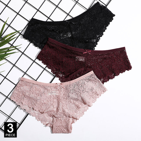 Culotte en dentelle pour femmes, sous-vêtements Sexy, respirant, slip Transparent, ensemble de sous-vêtements pour filles, M-XXL, 3 pièces/lot, livraison directe ► Photo 1/6