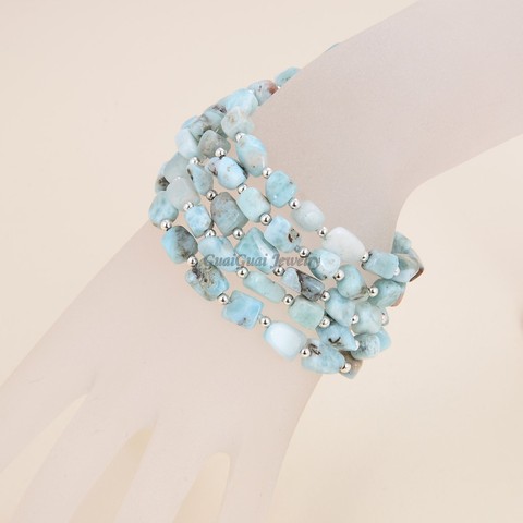 GG bijoux-Bracelet Larimar, 8 pouces, 5 brins, carré naturel, bleu ► Photo 1/3