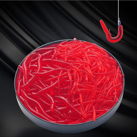 100 pièces réaliste rouge ver doux leurre 35mm ver de terre pêche Silicone artificiel appât poisson odeur crevette additif basse carpe ► Photo 1/6