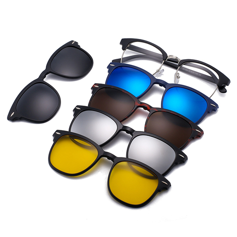 5 pièces magnétique polarisé Clip sur lunettes de soleil femmes hommes cadre en plastique pour la conduite de nuit lunettes de soleil UV400 ► Photo 1/5