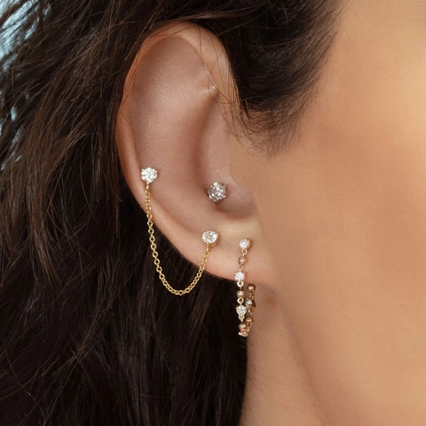 Boucles d'oreilles pour femmes, Double clou, couleur or argent, longue chaîne en cristal, mode cartilage 2022 ► Photo 1/6