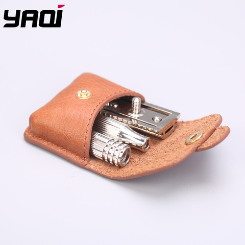 Yaqi – rasoir de voyage couleur nickel, avec pochette en cuir ► Photo 1/6